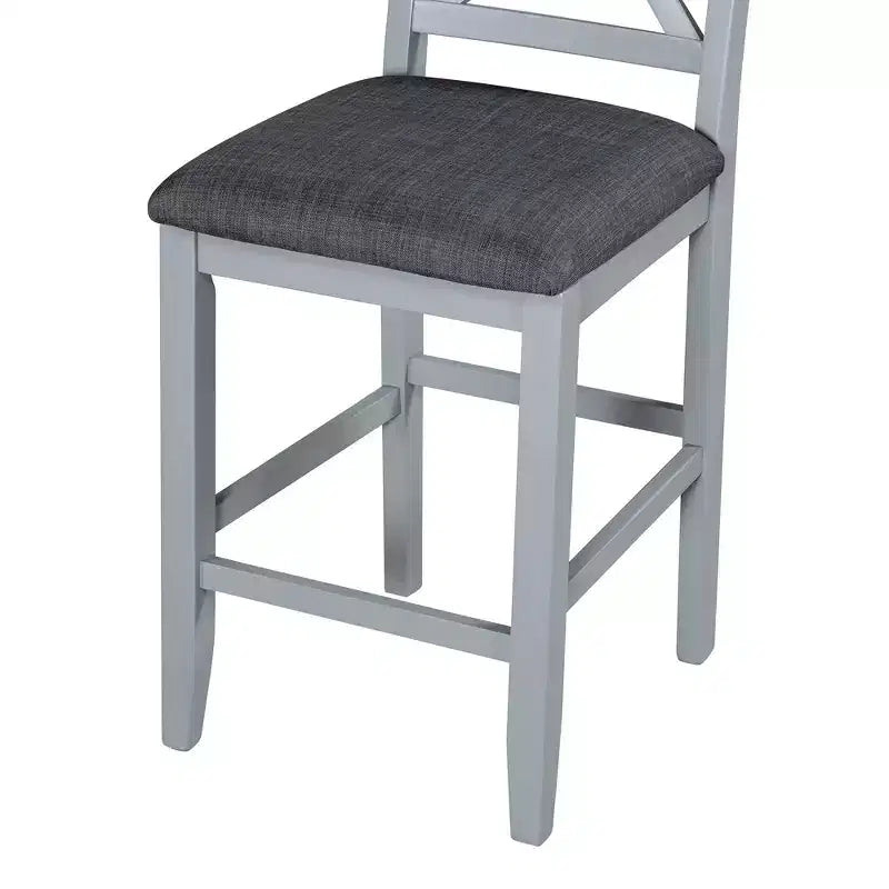 Ensemble de salle à manger 5 pièces style ferme, hauteur comptoir, avec 4 chaises rembourrées et étagères de rangement à 3 niveaux, gris/naturel + blanc - ModernLuxe