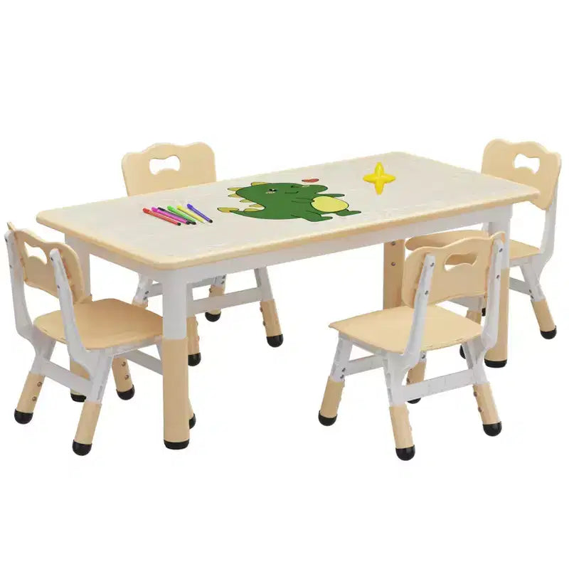 Kids Table and 4 Chairs Set, Height Adjustable Toddler Table and Chair Set, Graffiti Desktop, Children Multi-Activity Table for 4