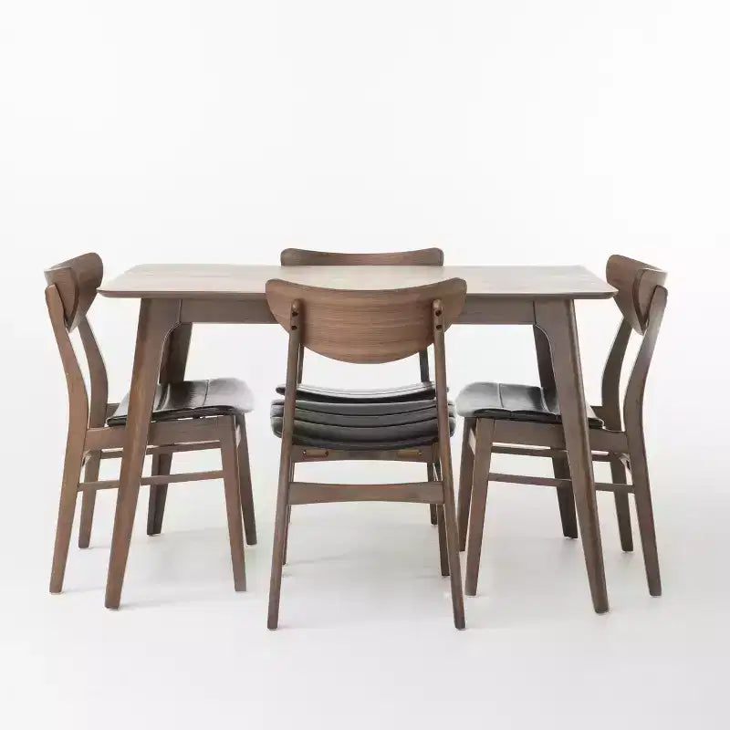 Ensemble de salle à manger 5 pièces Christopher Knight Home Imwalle style moderne du milieu du siècle, revêtement en similicuir, noyer et brun foncé