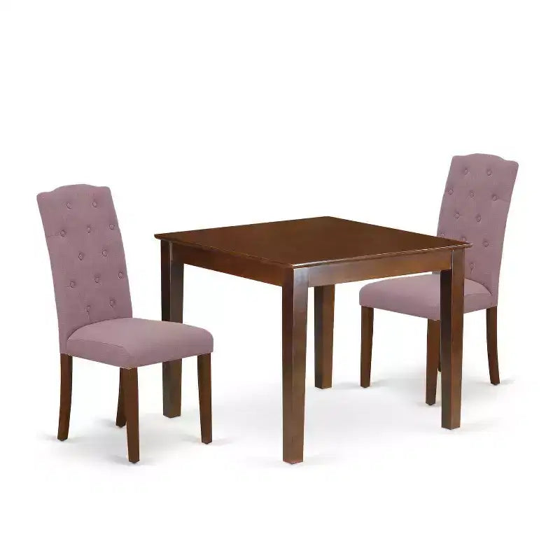 3Pc Dinette Set - Square Kitchen Table & 2 Parsons Chairs - Mahogany Finish