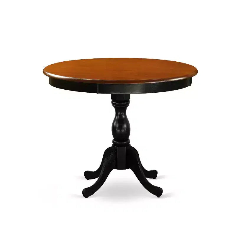Ensemble de salle à manger HomeStock 5 pièces, table ronde avec plateau en bois massif au fini noir et cerisier, avec 4 chaises rembourrées