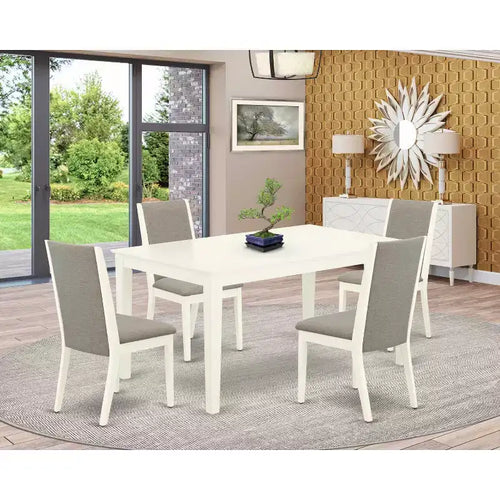 Ensemble de salle à manger rectangulaire 5 pièces en bois massif à plateau blanc lin - 4 places