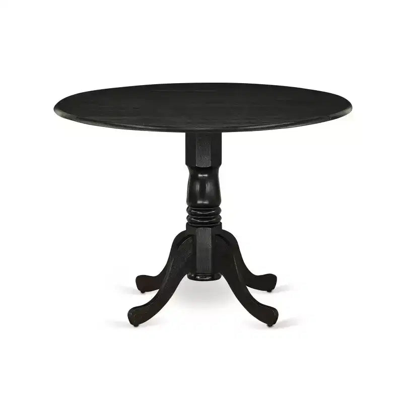 Ensemble de salle à manger HomeStock 5 pièces, table ronde en bois massif avec plateau brossé au fini noir et 4 chaises
