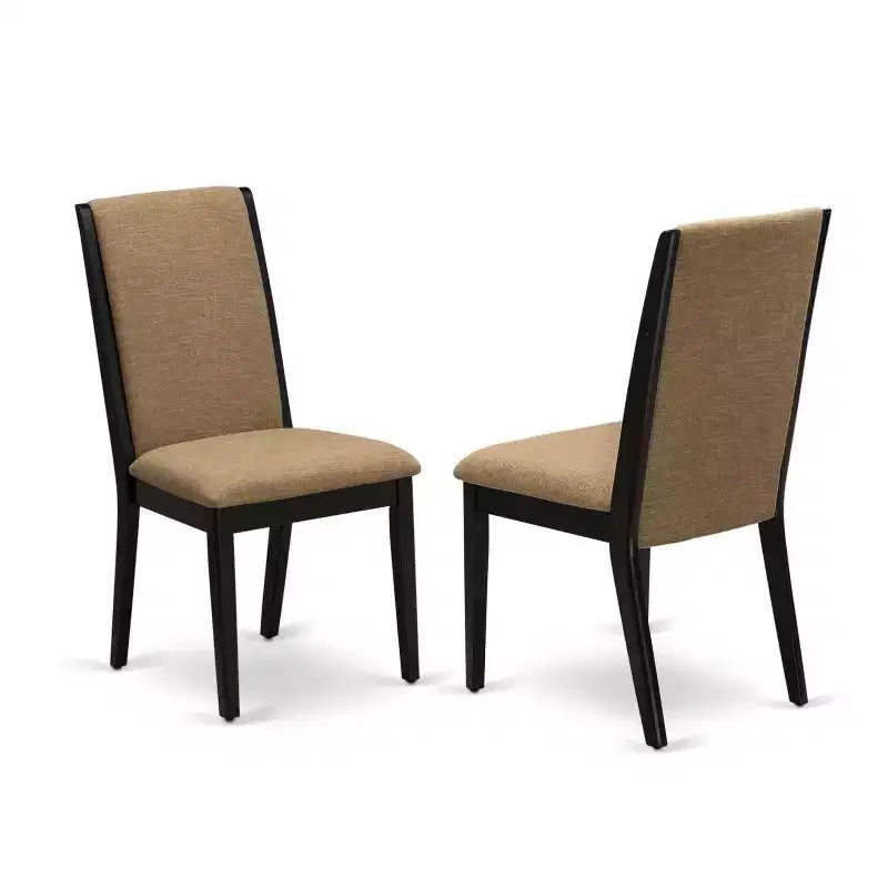 Ensemble de salle à manger HomeStock 5 pièces, table ronde en bois massif avec plateau brossé au fini noir et 4 chaises