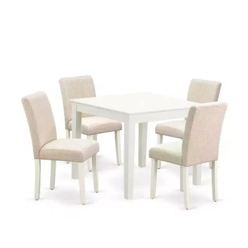 Modern 5Pc Dining Set - Square Table & 4 Chairs - Light Beige Fabric - Small Space Dining Room Furniture