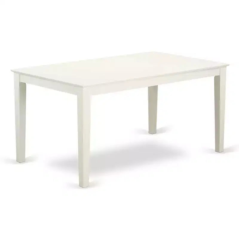 Ensemble de salle à manger HomeStock 5 pièces, table rectangulaire avec plateau en bois massif au fini blanc lin et 4 chaises style Parson