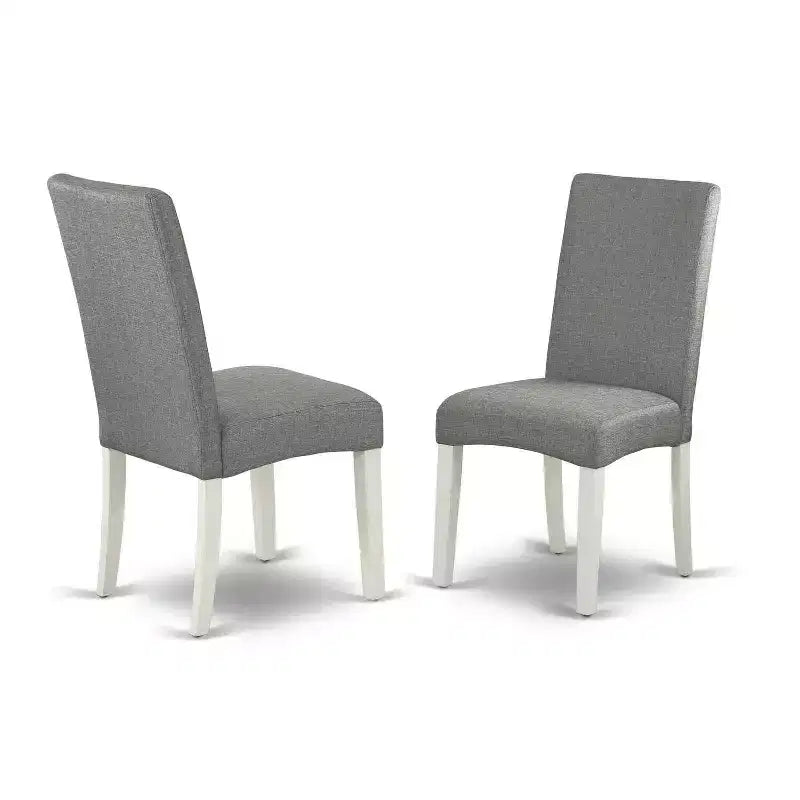 Ensemble de salle à manger HomeStock 5 pièces, table rectangulaire avec plateau en bois massif au fini blanc lin et 4 chaises style Parson