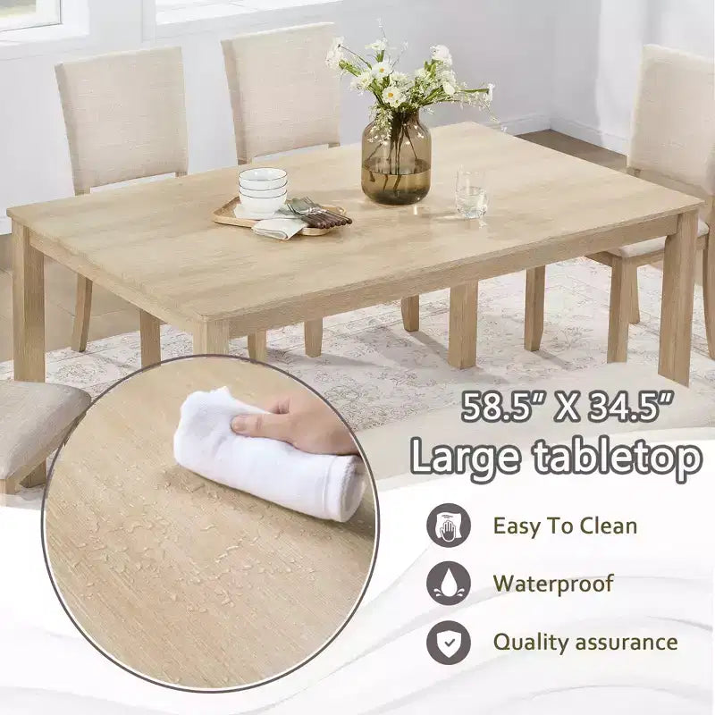 Ensemble de salle à manger moderne 6 pièces Fen de GDFStudio avec table rectangulaire en bois, 1 banc et 4 chaises rembourrées en lin
