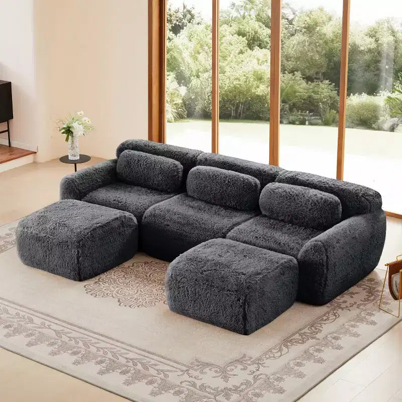 Canapé modulable avec 2 poufs, canapé-lit sectionnel profond, petit canapé sectionnel moderne pour salon et chambre-Panipeachy