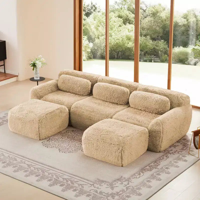 Canapé modulable avec 2 poufs, canapé-lit sectionnel profond, petit canapé sectionnel moderne pour salon et chambre-Panipeachy