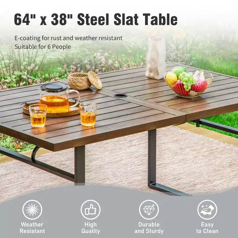 Ensemble de mobilier de cuisine 7 pièces Captiva Designs avec table à manger aspect bois et chaises en métal rembourrées