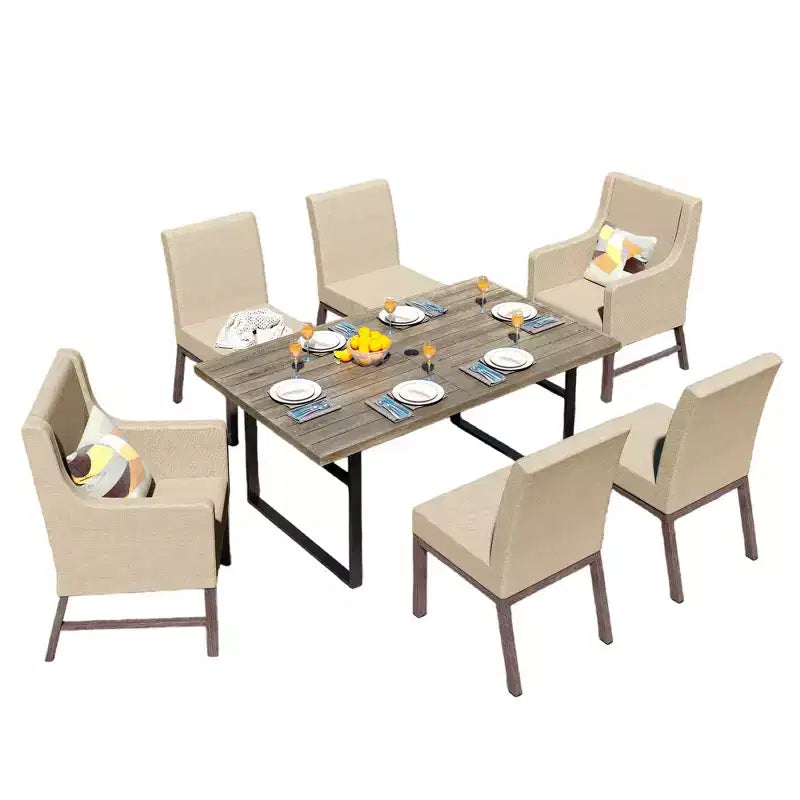 Ensemble de mobilier de cuisine 7 pièces Captiva Designs avec table à manger aspect bois et chaises en métal rembourrées