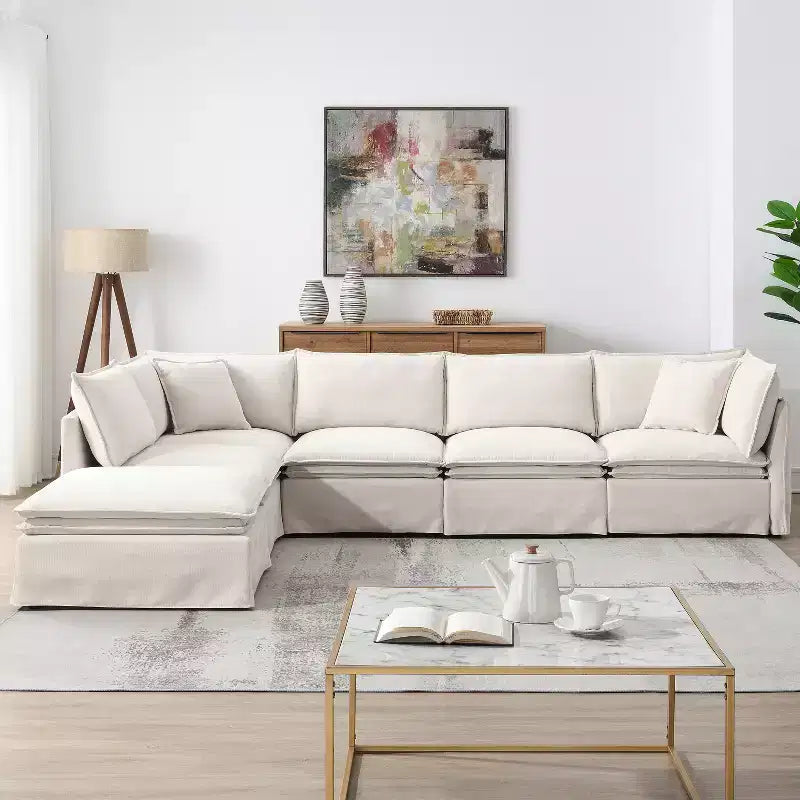 GDFStudio Nelson Moderne 125.5 Canapé Sectionnel Modulaire surdimensionné en Chenille en Forme de L avec Pouf Mobile