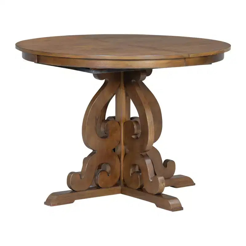 Ensemble de table de cuisine style ferme pour 4 personnes, table à manger ronde extensible en bois et 4 chaises rembourrées, ensemble de salle à manger rétro pour cuisine
