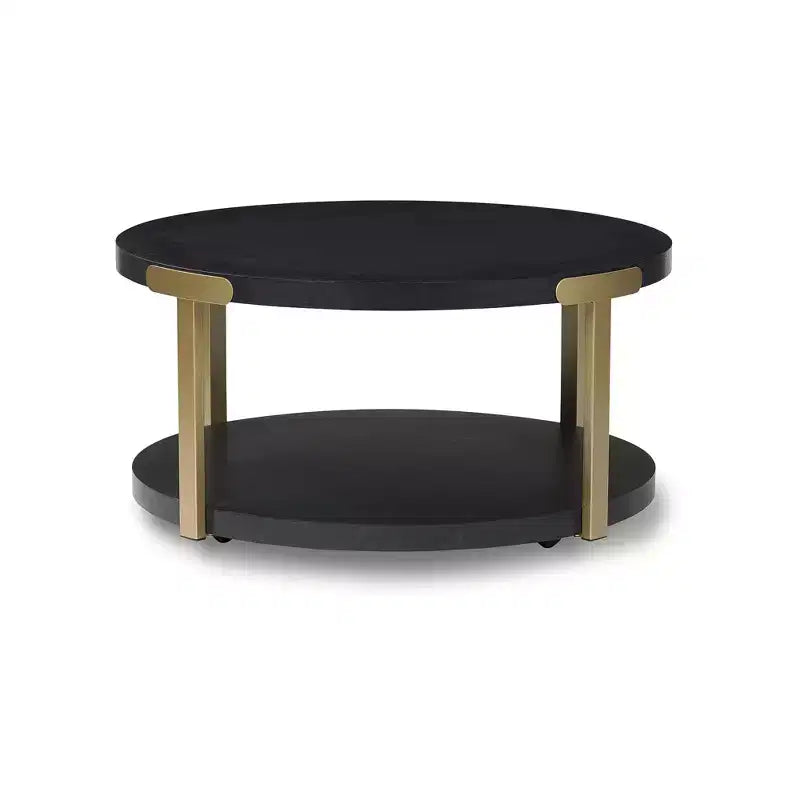 Ensemble de tables d'appoint Signature Design by Ashley Shylore, table basse et 2 bouts de canapé, effet bois noir et métal doré