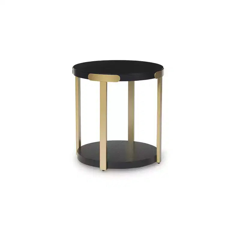 Ensemble de tables d'appoint Signature Design by Ashley Shylore, table basse et 2 bouts de canapé, effet bois noir et métal doré