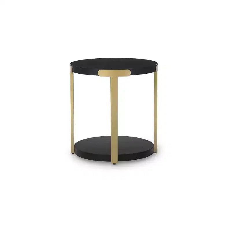 Ensemble de tables d'appoint Signature Design by Ashley Shylore, table basse et 2 bouts de canapé, effet bois noir et métal doré