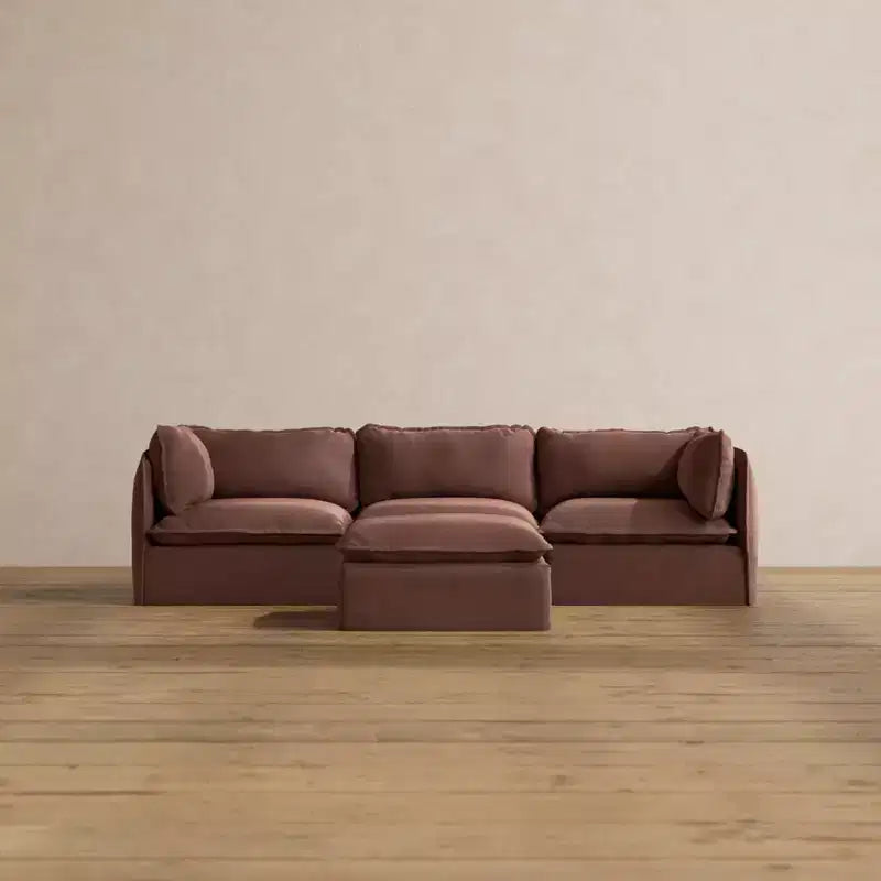 Canapé modulaire lavable 3 places Anabei + ottomane | Assise et coussin de contour Memorix+