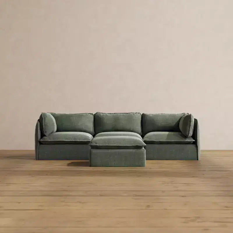 Canapé modulaire lavable 3 places Anabei + ottomane | Assise et coussin de contour Memorix+