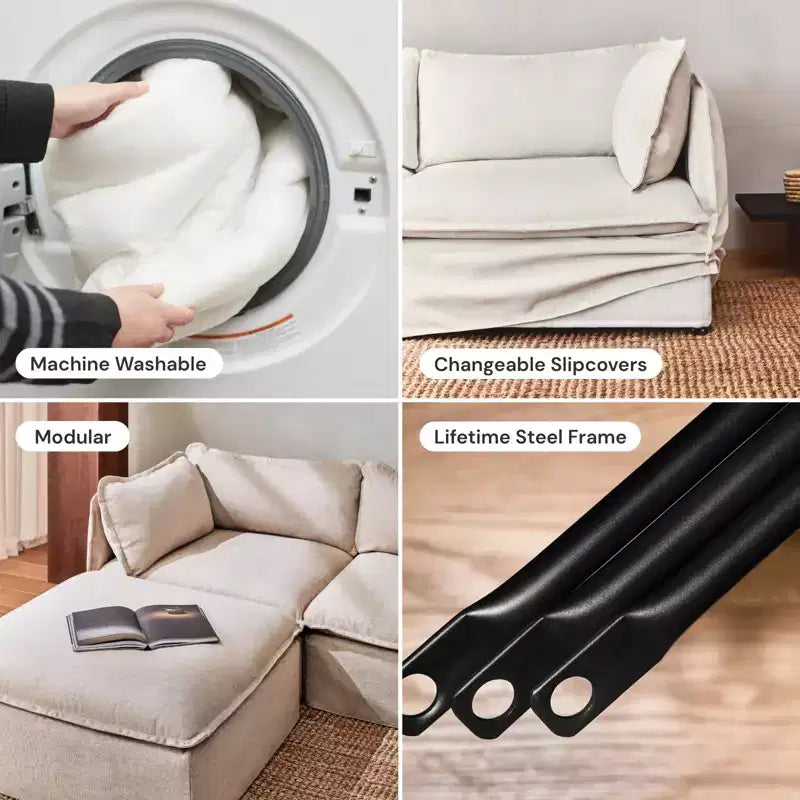 Canapé d'angle modulable lavable 5 places à extrémités ouvertes Anabei + Ottoman | Assise Memorix+ et coussin profilé