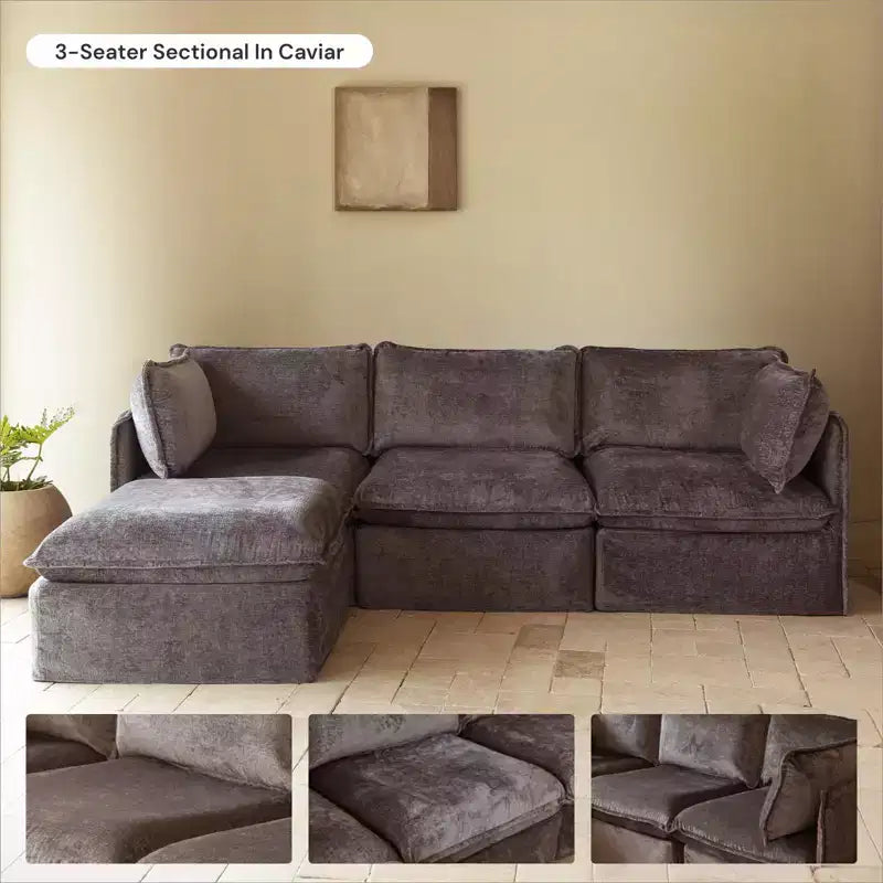 Canapé d'angle modulable lavable 5 places à extrémités ouvertes Anabei + Ottoman | Assise Memorix+ et coussin profilé