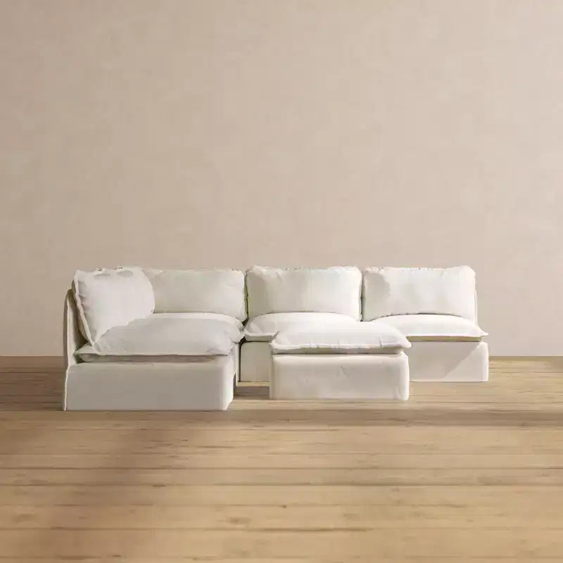 Canapé d'angle modulable lavable 5 places à extrémités ouvertes Anabei + Ottoman | Assise Memorix+ et coussin profilé