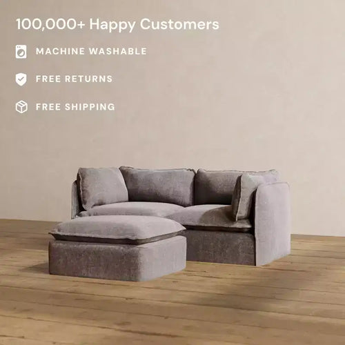 Canapé 2 places modulaire lavable Anabei + Pouf | Assise Memorix+ et oreiller profilé