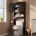 Meuble de rangement WC au-dessus des toilettes avec étagère réglable et portes doubles, étagère de toilettes autoportante en bois plus haute