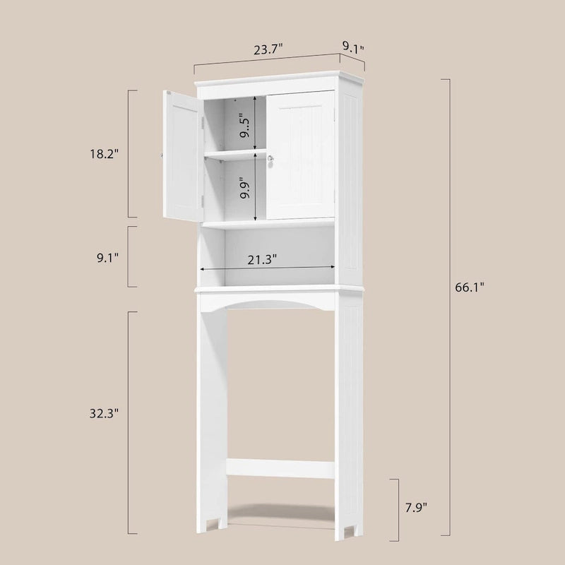Meuble de rangement WC au-dessus des toilettes avec étagère réglable et portes doubles, étagère de toilettes autoportante en bois plus haute