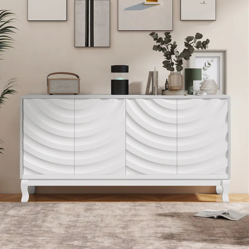 Bahut élégant à motifs ondulés arqués avec étagères réglables