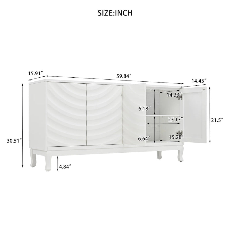 Bahut élégant à motifs ondulés arqués avec étagères réglables