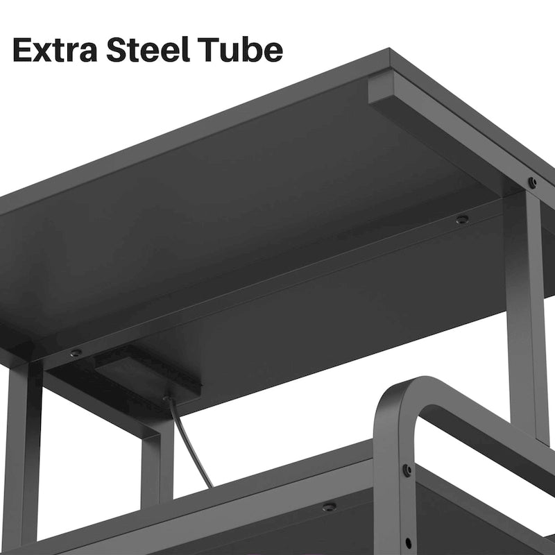 Meuble de Rangement pour Imprimante à 3 Niveaux avec Étagère de Rangement Réglable en Hauteur, Station de Charge et Roulettes