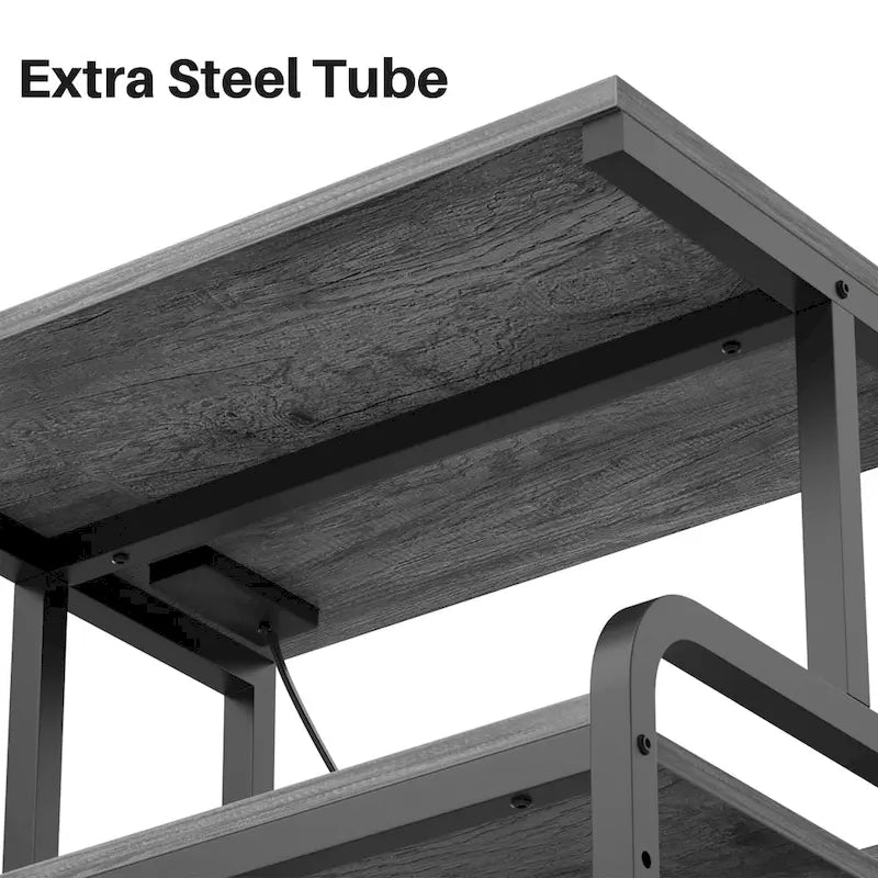 Meuble de Rangement pour Imprimante à 3 Niveaux avec Étagère de Rangement Réglable en Hauteur, Station de Charge et Roulettes