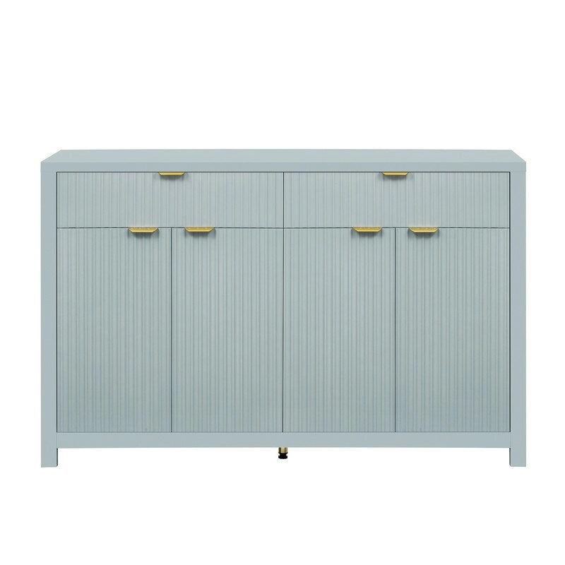Bahut à motifs ondulés avec 4 portes, 2 tiroirs et 3 étagères réglables, accentué par d'élégantes poignées en arc en aluminium.