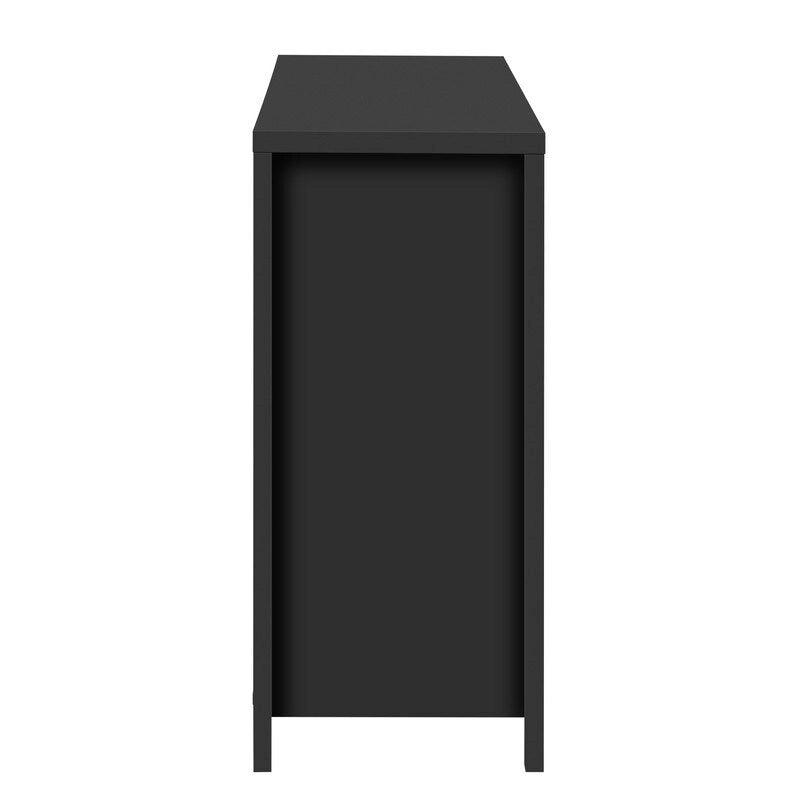 Bahut à motifs ondulés avec 4 portes, 2 tiroirs et 3 étagères réglables, accentué par d'élégantes poignées en arc en aluminium.