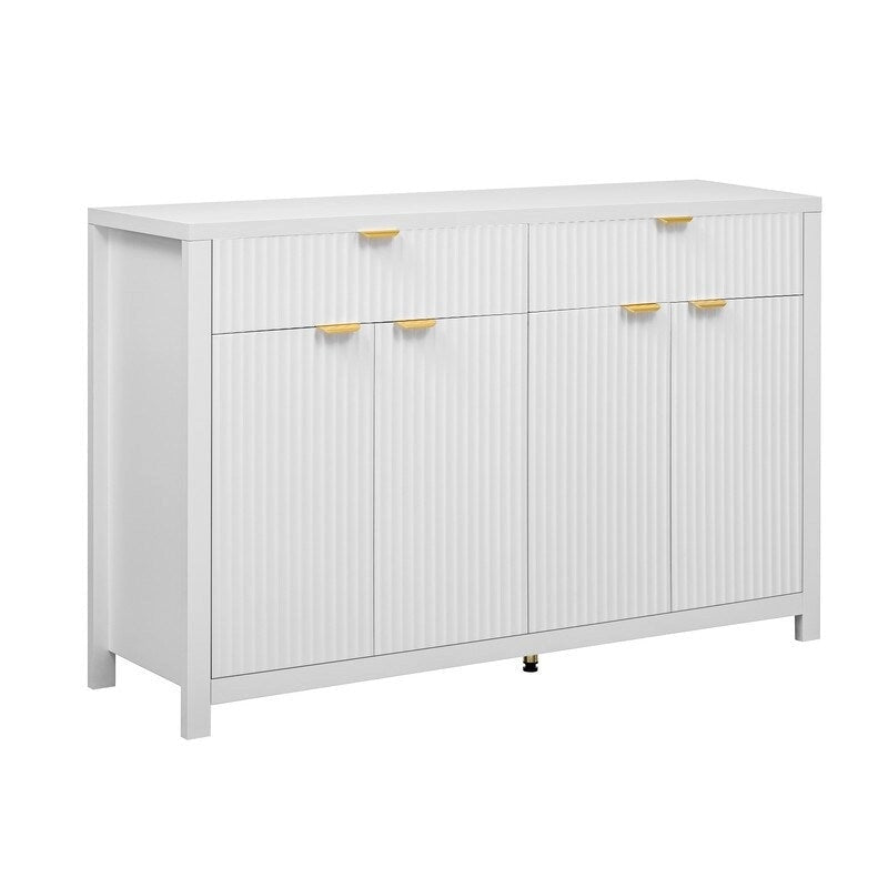 Bahut à motifs ondulés avec 4 portes, 2 tiroirs et 3 étagères réglables, accentué par d'élégantes poignées en arc en aluminium.