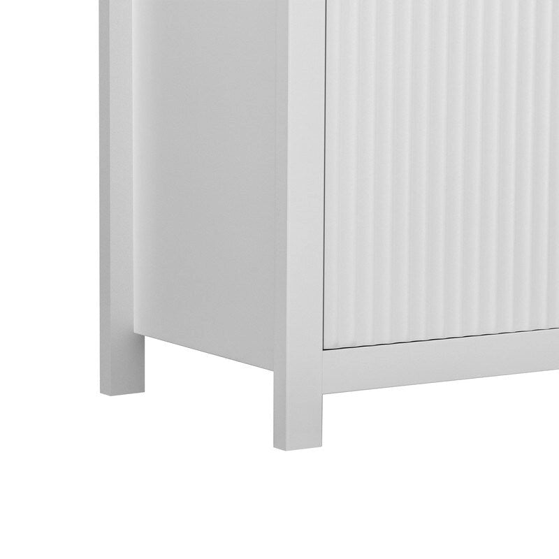 Bahut à motifs ondulés avec 4 portes, 2 tiroirs et 3 étagères réglables, accentué par d'élégantes poignées en arc en aluminium.