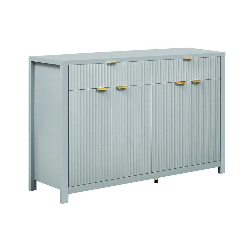 Bahut à motifs ondulés avec 4 portes, 2 tiroirs et 3 étagères réglables, accentué par d'élégantes poignées en arc en aluminium.