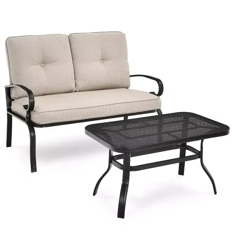 Costway Ensemble de 2 Causeuses Banc Table Meubles Chaises Rembourrées