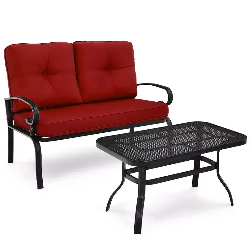 Costway Ensemble de 2 Causeuses Banc Table Meubles Chaises Rembourrées