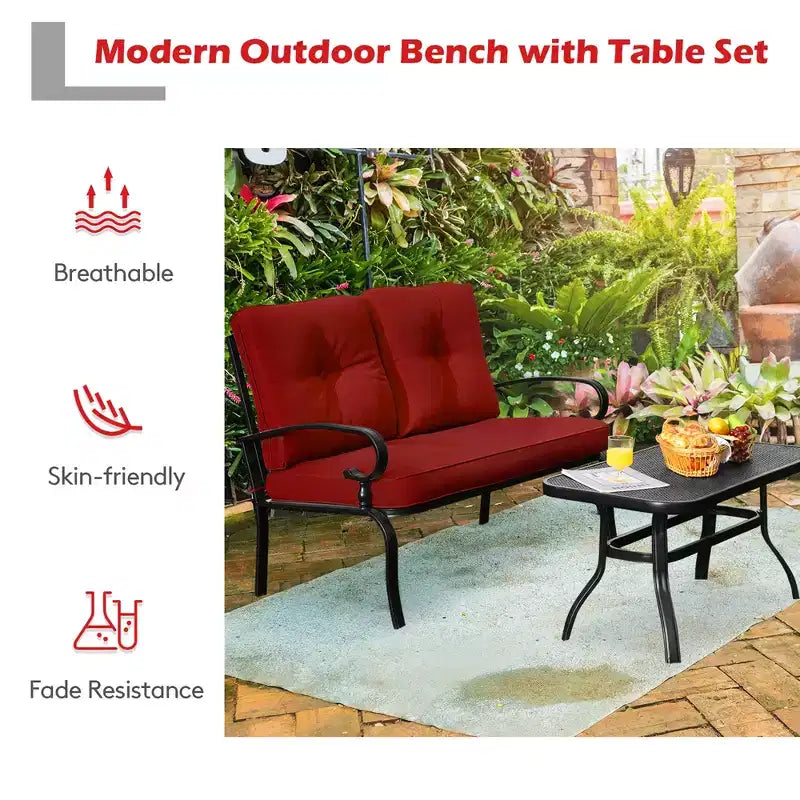 Costway Ensemble de 2 Causeuses Banc Table Meubles Chaises Rembourrées