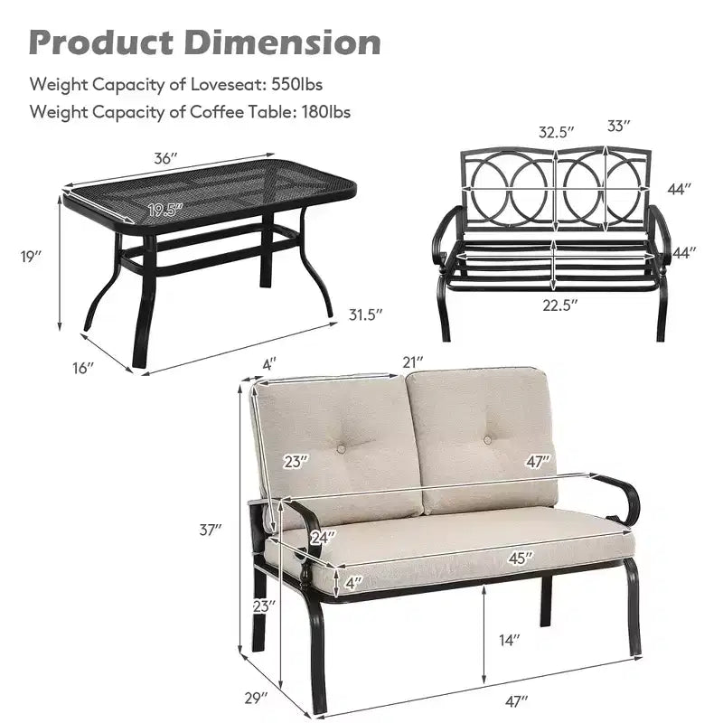 Costway Ensemble de 2 Causeuses Banc Table Meubles Chaises Rembourrées
