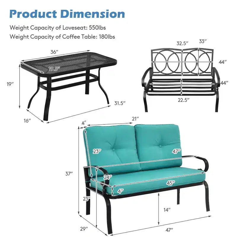 Costway Ensemble de 2 Causeuses Banc Table Meubles Chaises Rembourrées