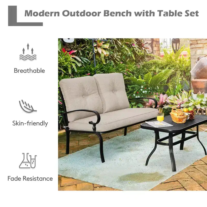 Costway Ensemble de 2 Causeuses Banc Table Meubles Chaises Rembourrées