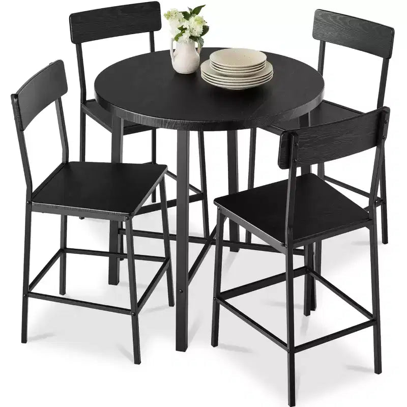 Best Choice Products 5-Piece Modern Round Counter Height Dining Set w/ 4 Chairs, 1.5in Thick Table