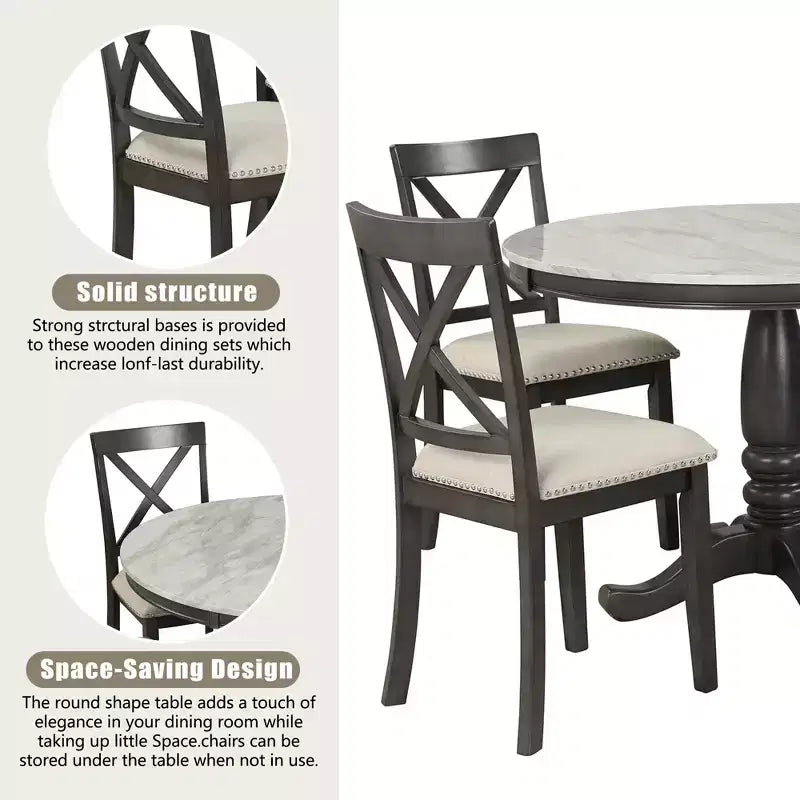 Ensemble de salle à manger 5 pièces avec table en bois massif et 4 chaises, gris - ModernLuxe