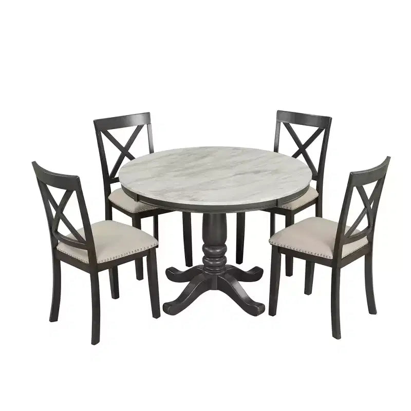 Ensemble de salle à manger 5 pièces avec table en bois massif et 4 chaises, gris - ModernLuxe