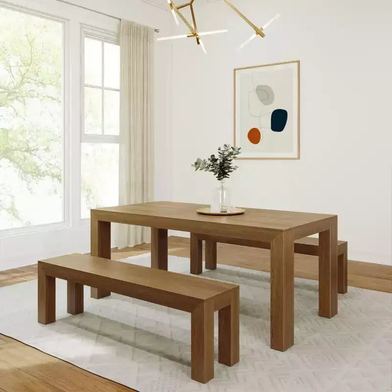 Ensemble de salle à manger moderne Plank+Beam en bois massif avec 2 bancs pour 6 personnes