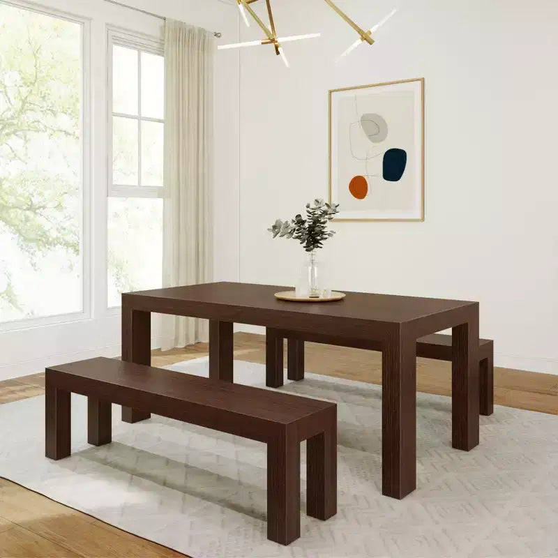 Ensemble de salle à manger moderne Plank+Beam en bois massif avec 2 bancs pour 6 personnes