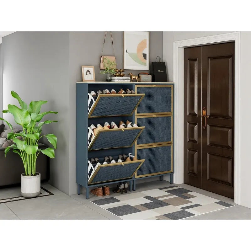 Meuble à chaussures 3 portes en rotin naturel